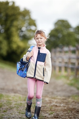 Equipage Minna fleece ridejakke til børn, i beige med lyserød og navy.